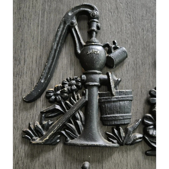 Vtg Primitive Wall Art SEXTON Cast Metal Milk Can Water Pump Wood Stove Lot Of 4 - Picture 6 of 8